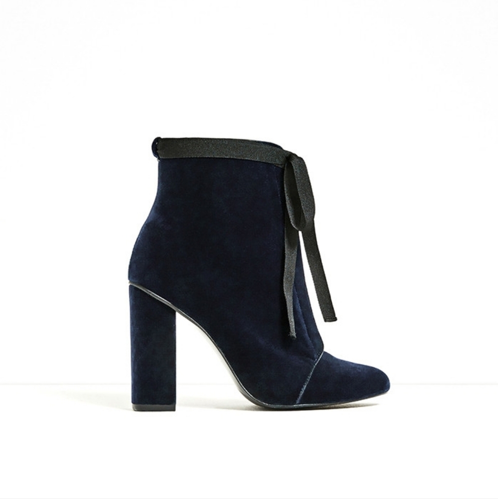 Zara Blue Velvet Heel Booties